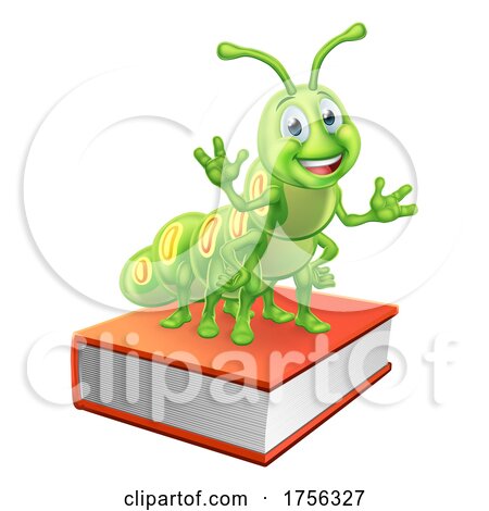 Bookworm Worm Caterpillar on Book Stack by AtStockIllustration