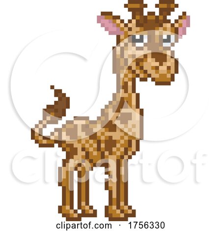 Giraffe Pixel Art Safari Animal Video Game Cartoon by AtStockIllustration