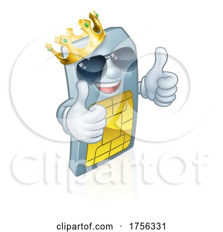 Sim Card Cool Mobile Phone King Cartoon Mascot by AtStockIllustration
