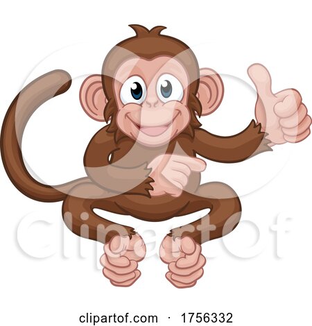 Monkey Cartoon Animal Thumbs up and Pointing by AtStockIllustration