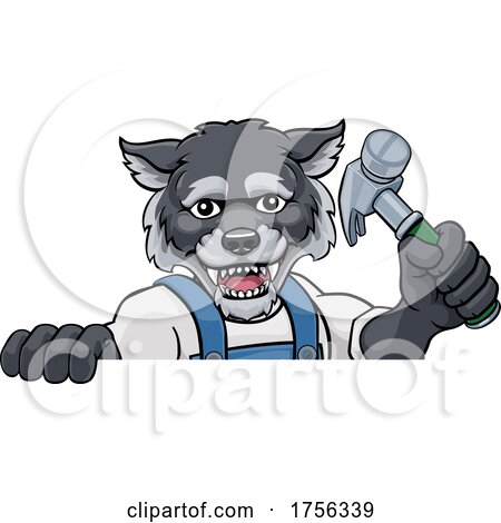 Wolf Carpenter Handyman Builder Holding Hammer by AtStockIllustration
