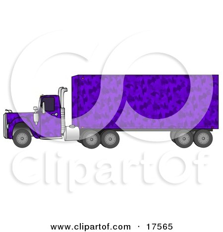Clipart Illustration of a Purple Camo Semi Diesel Truck Pulling A Matching Cargo Trailer by djart