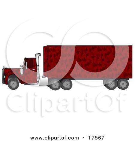 Clipart Illustration of a Red Camouflage Big Rig Truck Pulling A Matching Cargo Trailer by djart