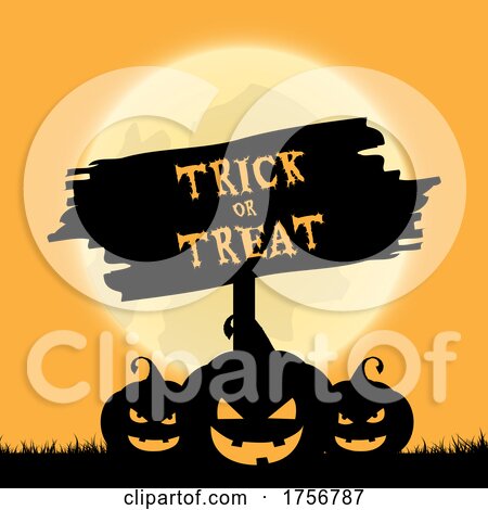 Full Moon and Jackolanterns with a Trick or Treat Sign by KJ Pargeter