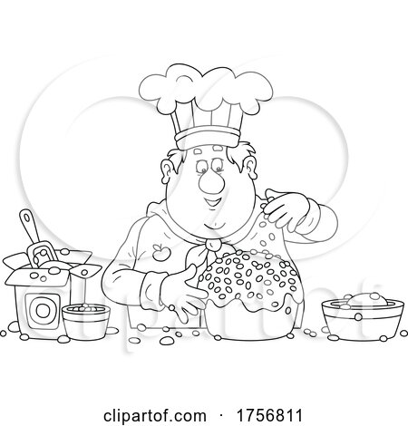 Black and White Chubby Baker Making a Cake by Alex Bannykh