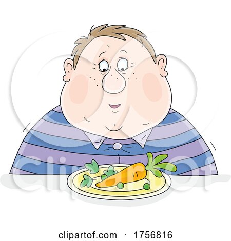 Chubby Man Looking at a Measly Meal by Alex Bannykh