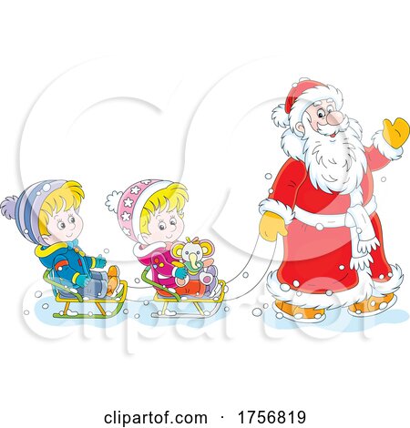 Santa Pulling Kids on Sleds by Alex Bannykh