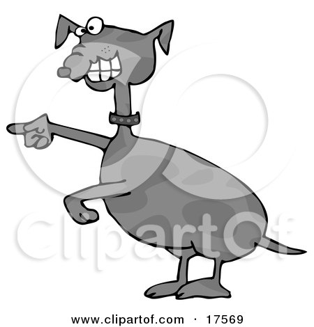 Clipart Illustration of a Goofy Spotted Grey Mutt Dog Laughing And Pointing At Something by djart