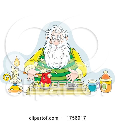 Santa Cooking on a Camp Stove by Alex Bannykh