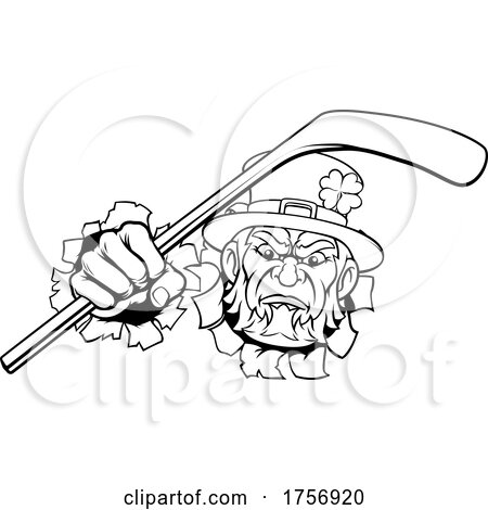 Leprechaun Ice Hockey Sports Mascot Cartoon by AtStockIllustration