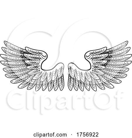 Pair of Wings Vintage Engraved Retro Style by AtStockIllustration