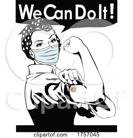 Masked and Vaccinated Rosie the Riveter Flexing and We Can Do It Text by Dennis Holmes Designs