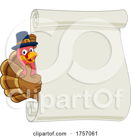 Turkey Pilgrim Hat Thanksgiving Cartoon Scroll by AtStockIllustration