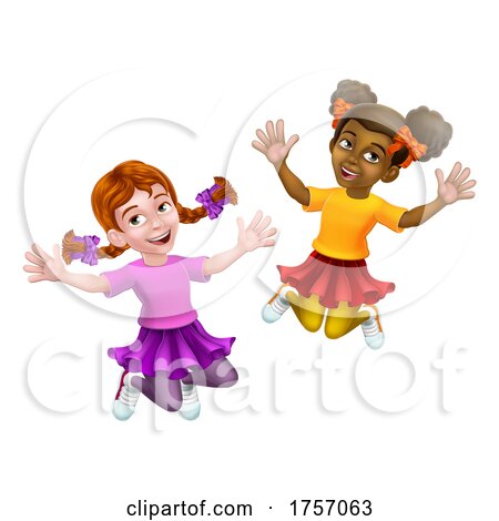 Jumping Girls Kids Children Cartoon by AtStockIllustration