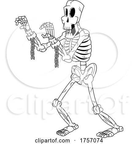 Black and White Cartoon Skeleton with Shackles by Hit Toon