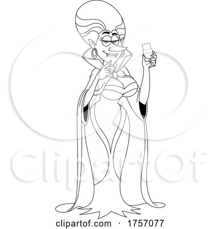 Black and White Cartoon Vampire or Vampiress with a Glass of Blood by Hit Toon
