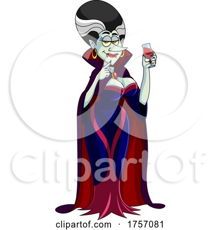 Cartoon Vampire or Vampiress with a Glass of Blood by Hit Toon
