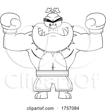Black and White Cartoon Muscular Bulldog Boxer by Hit Toon