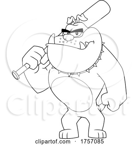 Black and White Cartoon Tough Bulldog with a Bat by Hit Toon