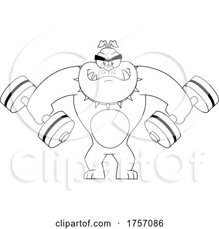 Black and White Cartoon Tough Bulldog Holding Weights by Hit Toon
