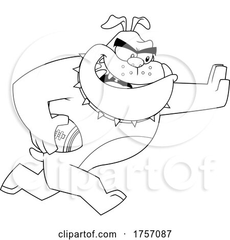 Black and White Cartoon Tough Bulldog Football Player by Hit Toon