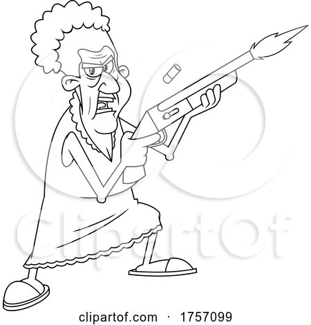 Black and White Cartoon Tough Granny Shoopting a Pump Air Rifle by Hit Toon
