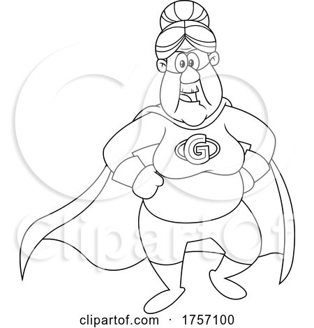 Black and White Cartoon Granny Super Woman by Hit Toon
