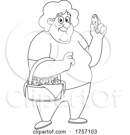 Black and White Cartoon Granny with a Basket of Homemade Chocolate Chip Cookies by Hit Toon