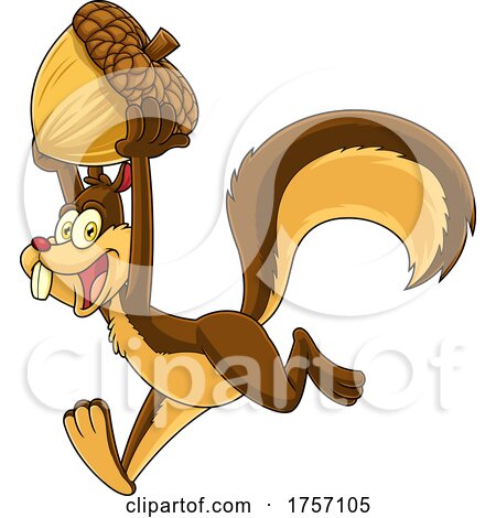 Cartoon Successful Squirrel Running with an Acorn by Hit Toon