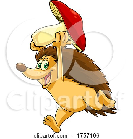 Cartoon Successful Hedgehog Running with a Mushroom by Hit Toon