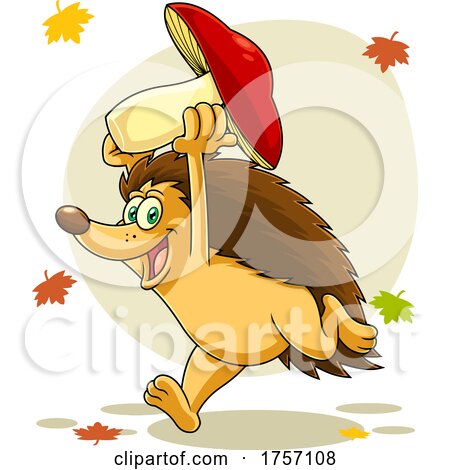 Cartoon Successful Hedgehog Running with a Mushroom in the Fall by Hit Toon