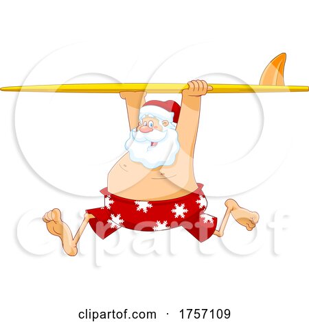 Cartoon Santa Clause Running with a Surfboard by Hit Toon