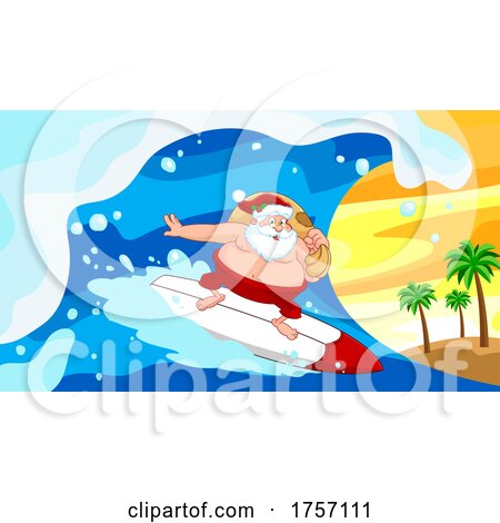 Cartoon Santa Clause Surfing a Wave by Hit Toon