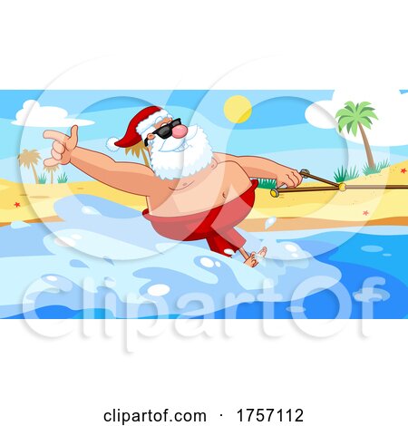 Cartoon Santa Clause Water Skiing by Hit Toon