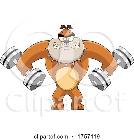 Cartoon Tough Bulldog Holding Weights by Hit Toon