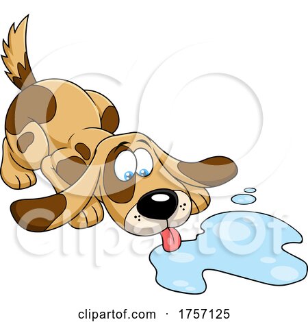 Cartoon Dog Lapping from a Puddle by Hit Toon