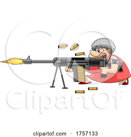 Cartoon Tough Granny Shoopting a Machine Gun by Hit Toon