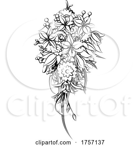 Floral Flower Bouquet in a Sketch Drawing Style by AtStockIllustration