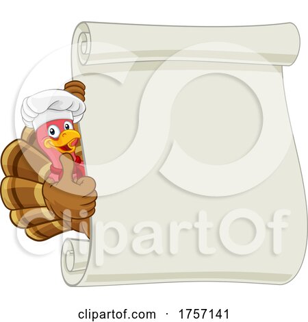 Turkey Chef Cartoon Character Scroll Sign by AtStockIllustration