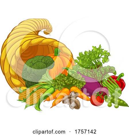 Cornucopia Gold Horn of Plenty Vegetables Cartoon by AtStockIllustration