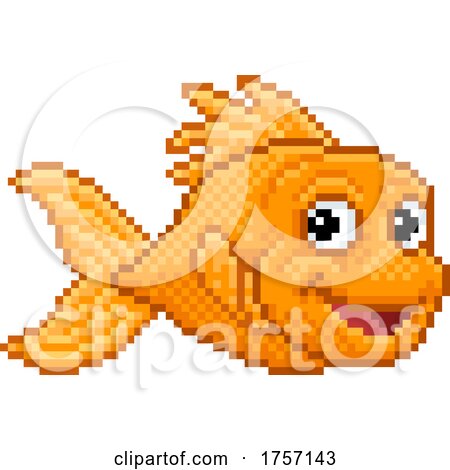 Goldfish Fish Pixel Art 8 Bit Animal Cartoon by AtStockIllustration
