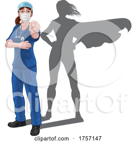 Nurse Doctor Woman Super Hero Shadow Pointing by AtStockIllustration