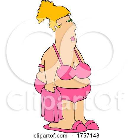 Cartoon Chubby Lady in a Pink Bikini by djart