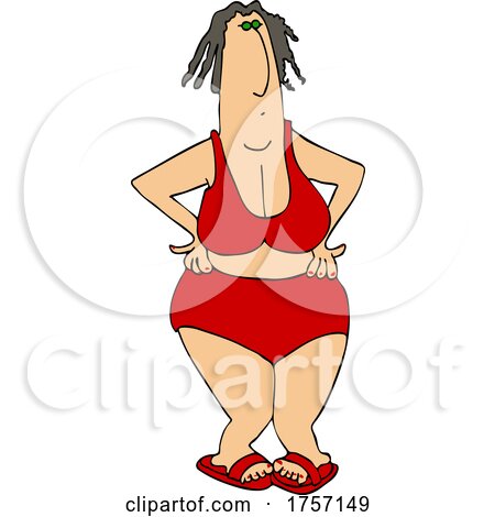 Cartoon Chubby Lady in a Red Bikini by djart