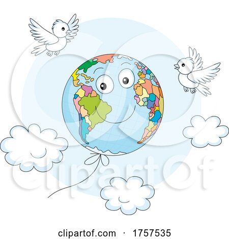 Floating Planet Earth Mascot and Birds by Alex Bannykh