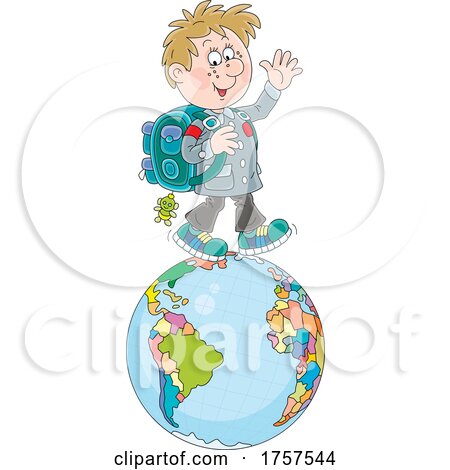 School Boy Walking on a Globe by Alex Bannykh