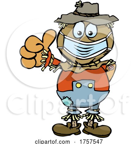Cartoon Masked and Vaccinated Scarecrow Mascot by Dennis Holmes Designs