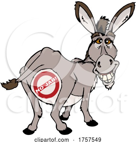 Cartoon Donkey Mascot with a No Jab Symbol by Dennis Holmes Designs