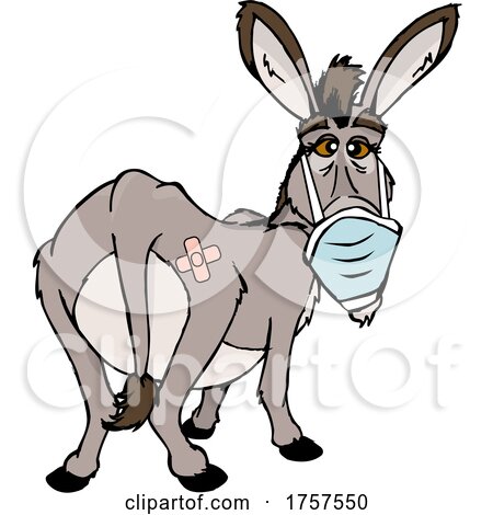 Cartoon Masked and Vaccinated Donkey Mascot by Dennis Holmes Designs