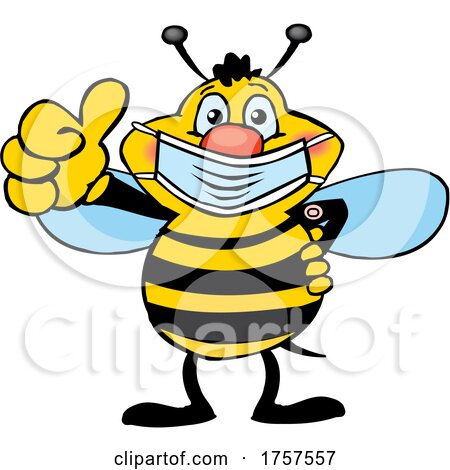 Cartoon Masked and Vaccinated Bee Mascot by Dennis Holmes Designs